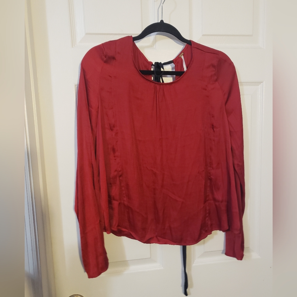 Free People Red Long Sleeve Blouse With Ties On The Back, M